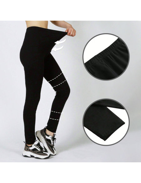 Set de 3 leggings negros para mujer, de algodón elástico y cintura alta
