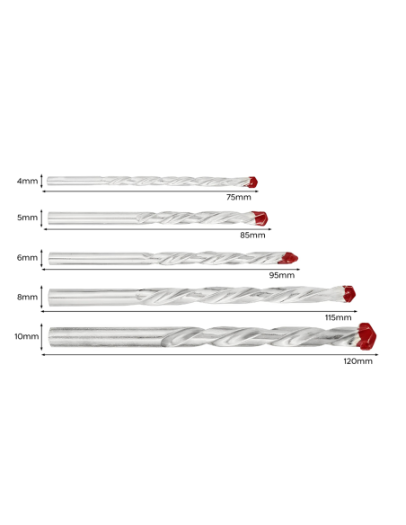 Set de 5 Puntas Helicoidales Universales para Taladro de 4 a 10mm