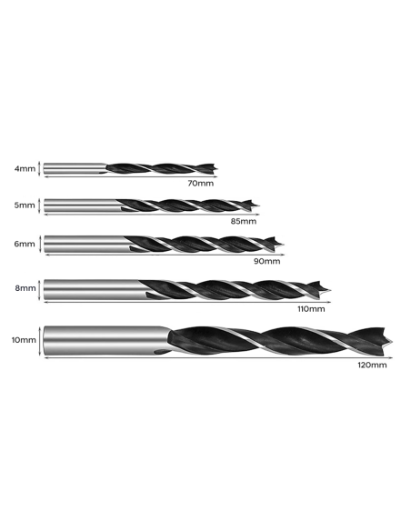 set de 5 Puntas Helicoidales Universales para Taladro de Madera de 4 a 10mm