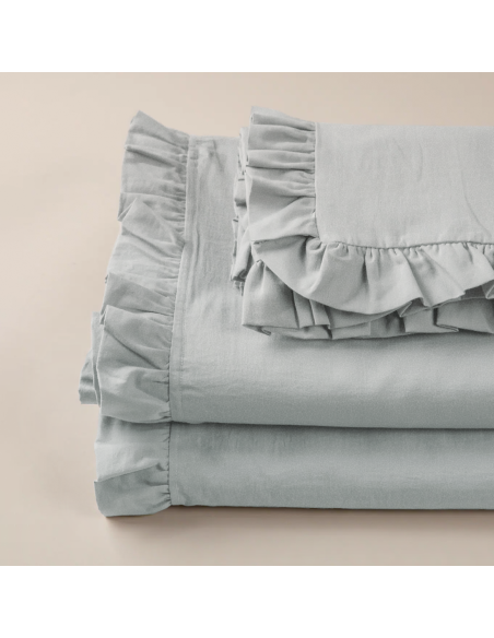 Juego Completo para Cama Matrimonial: 2 Sábanas y 2 Fundas con Volantes