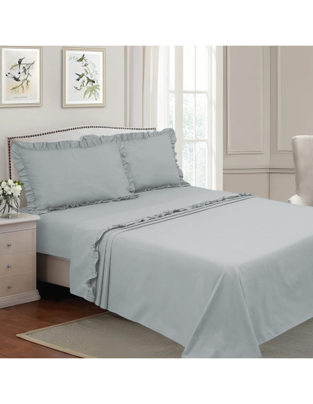 Juego Completo para Cama Matrimonial: 2 Sábanas y 2 Fundas con Volantes