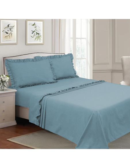 Juego Completo para Cama Matrimonial: 2 Sábanas y 2 Fundas con Volantes