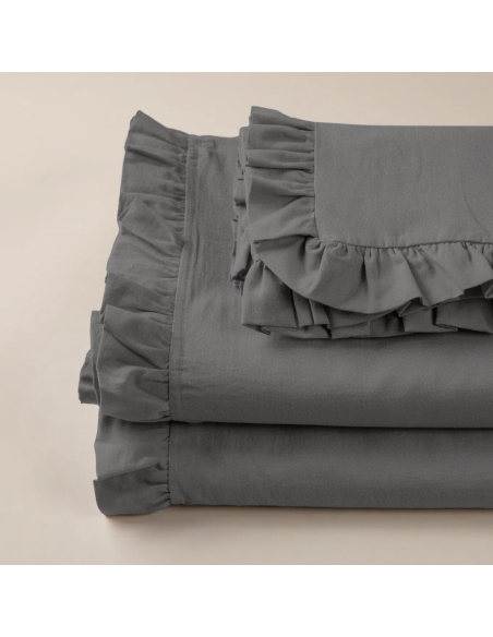 Juego Completo para Cama Matrimonial: 2 Sábanas y 2 Fundas con Volantes