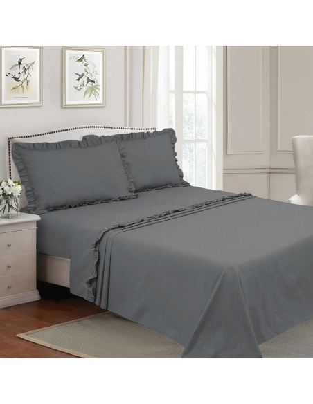 Juego Completo para Cama Matrimonial: 2 Sábanas y 2 Fundas con Volantes