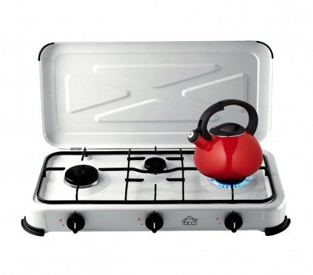 DCG EKP2423 GLP estufa de gas 3 fuegos ligero y portátil con tapa y encendido manual