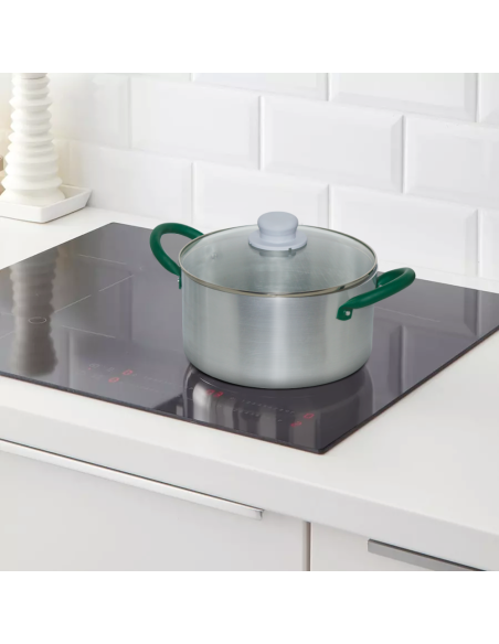 Batería de Ollas de Aluminio de 12 Piezas con Tapa de Vidrio Templado