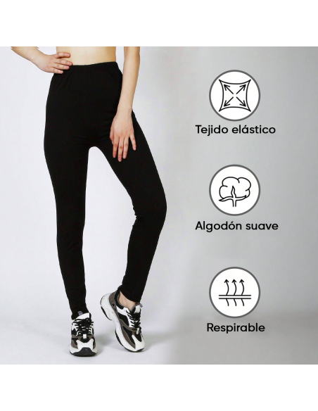 Set de 3 leggings negros para mujer, de algodón elástico y cintura alta