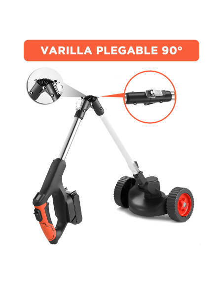 Desmalezadora sin cable, 2 baterías de 21V, con ruedas y asta telescópica