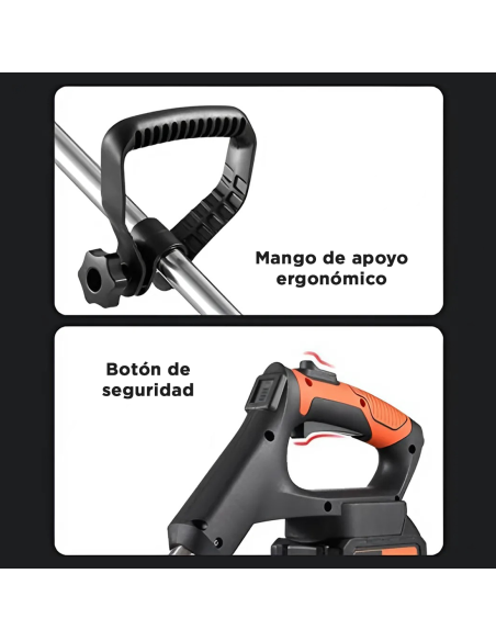 Desmalezadora sin cable, 2 baterías de 21V, con ruedas y asta telescópica