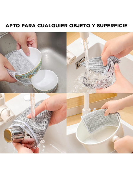 Trapo de Alambre Metálico 10pz Reutilizable para Platos y Limpieza Multiusos
