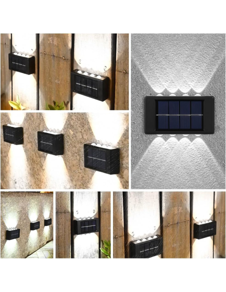 Lámpara de Pared Solar de 8 LED, Aplique Exterior Impermeable 2700K.