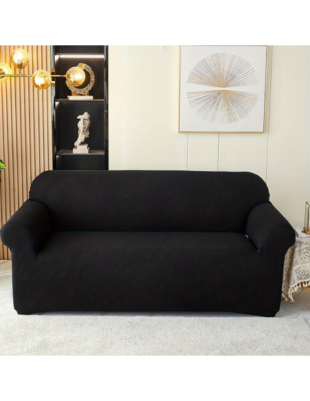 Funda de Sofá de 3 Plazas con Elástico Color Sólido Antimanchas de Tejido Piqué