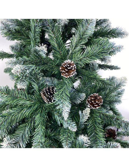 Árbol de Navidad Artificial con Piñas y Nieve 180H en PVC Soporte de Metal