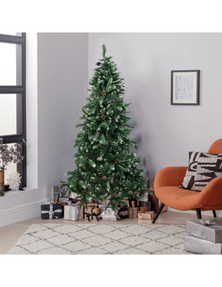 Árbol de Navidad Artificial con Piñas y Nieve 180H en PVC Soporte de Metal