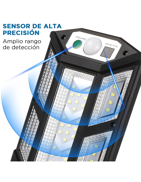 Faro Solar PP-902T de Pared, Sensor de Movimiento, Control Remoto, 43 LED