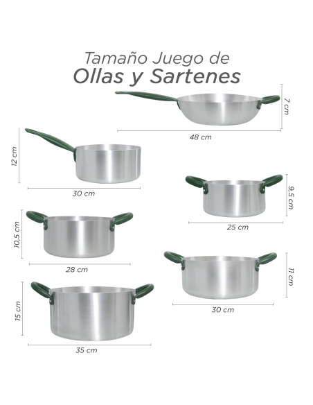 Batería de Ollas de Aluminio de 12 Piezas con Tapa de Vidrio Templado