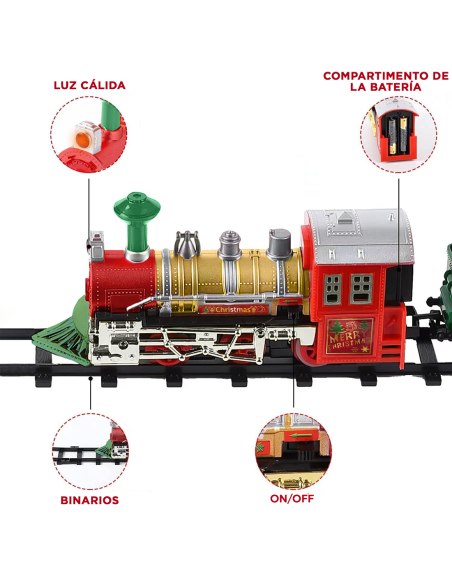 Trenino di Natale 13pz, Treno Natalizio a Batteria con Luci, Suoni e Movimento.