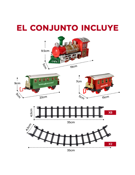 Trenino di Natale 13pz, Treno Natalizio a Batteria con Luci, Suoni e Movimento.