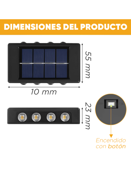 2pz Lámpara de Pared Solar 8 LED, Aplique Impermeable 2700K.
