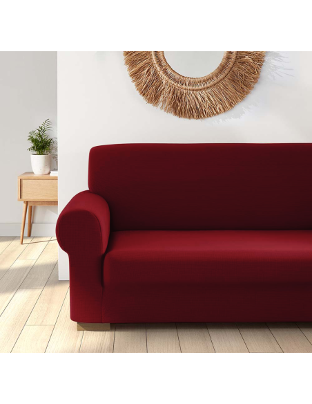 Funda de Sofá de 4 Plazas con Elástico Color Sólido Antimanchas de Tejido Piqué