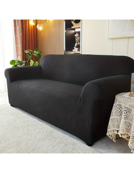 Funda de Sofá de 4 Plazas con Elástico Color Sólido Antimanchas de Tejido Piqué