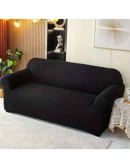 Funda de Sofá de 4 Plazas con Elástico Color Sólido Antimanchas de Tejido Piqué