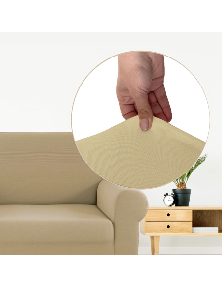 Funda de Sofá de 4 Plazas con Elástico Color Sólido Antimanchas de Tejido Piqué