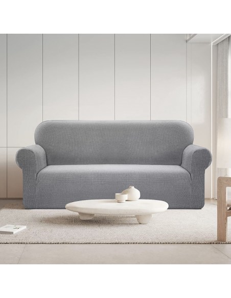 Funda de Sofá de 4 Plazas con Elástico Color Sólido Antimanchas de Tejido Piqué