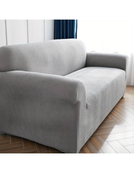 Funda de Sofá de 4 Plazas con Elástico Color Sólido Antimanchas de Tejido Piqué