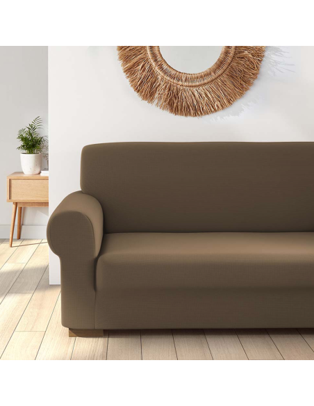 Funda de Sofá de 4 Plazas con Elástico Color Sólido Antimanchas de Tejido Piqué