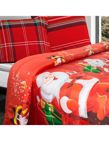 Edredón Navideño Matrimonial Estampado con Papá Noel y Regalos