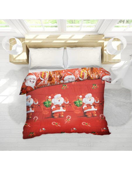 Edredón Navideño Matrimonial Estampado con Papá Noel y Regalos