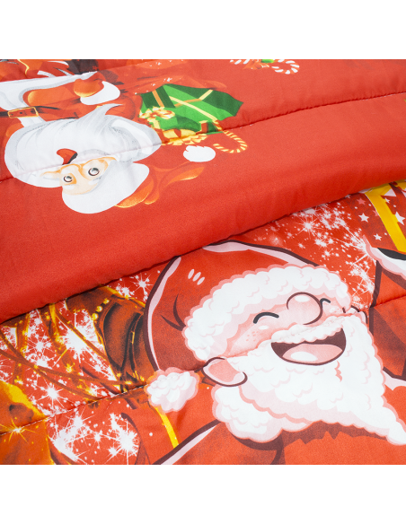 Edredón Navideño Matrimonial Estampado con Papá Noel y Regalos