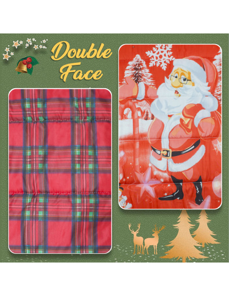 Edredón Navideño Matrimonial Doble Faz Tartan y Estampado con Papá Noel