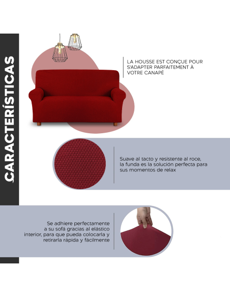 Funda sofá 2 plazas elástica, color sólido, antimanchas, tejido piqué