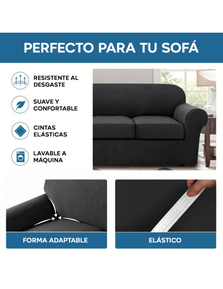 Funda sofá 2 plazas elástica, color sólido, antimanchas, tejido piqué