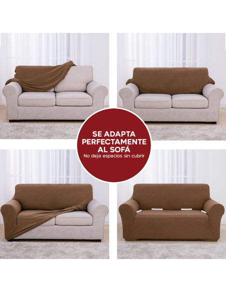 Funda de Sofá de 4 Plazas con Elástico Color Sólido Antimanchas de Tejido Piqué