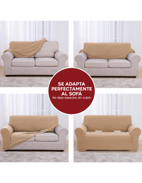 Funda de Sofá de 4 Plazas con Elástico Color Sólido Antimanchas de Tejido Piqué