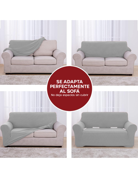 Funda de Sofá de 4 Plazas con Elástico Color Sólido Antimanchas de Tejido Piqué