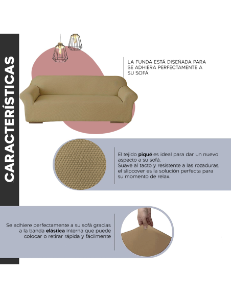 Funda de Sofá de 4 Plazas con Elástico Color Sólido Antimanchas de Tejido Piqué