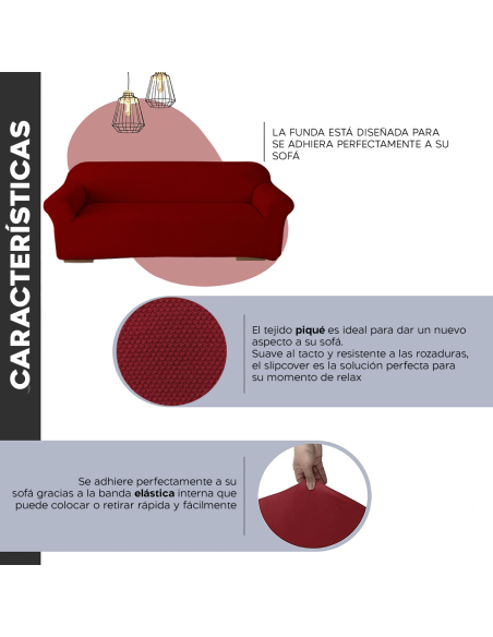 Funda de Sofá de 4 Plazas con Elástico Color Sólido Antimanchas de Tejido Piqué