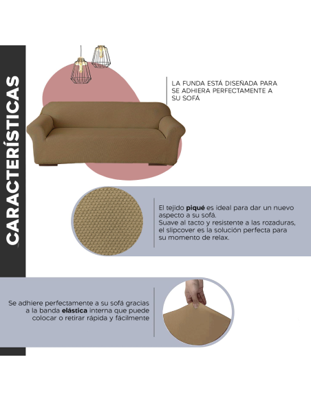 Funda de Sofá de 4 Plazas con Elástico Color Sólido Antimanchas de Tejido Piqué