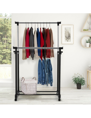 Perchero Doble Barra Altura Ajustable Ruedas...