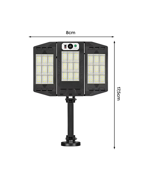 Mini farol solar con 3 paneles integrados y 216 LED, luz blanca, control remoto