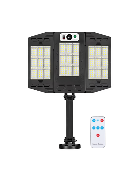 Mini farol solar con 3 paneles integrados y 216 LED, luz blanca, control remoto
