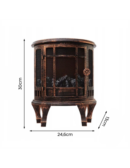 Chimenea Decorativa de Bronce con Efecto Llama, Chimenea Compacta a Batería