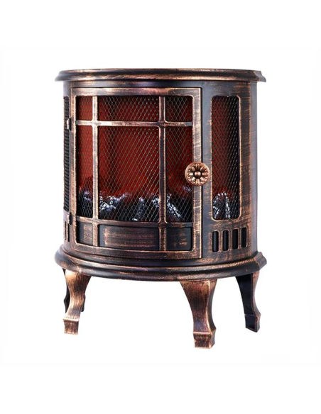 Chimenea Decorativa de Bronce con Efecto Llama, Chimenea Compacta a Batería