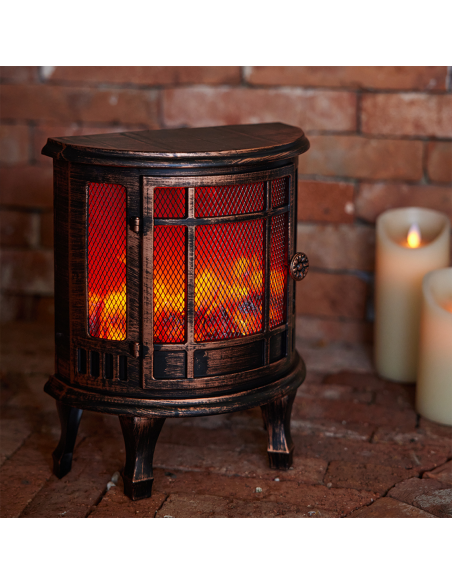 Chimenea Decorativa de Bronce con Efecto Llama, Chimenea Compacta a Batería