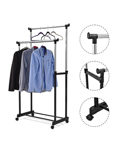 Perchero Doble Barra Altura Ajustable Ruedas...