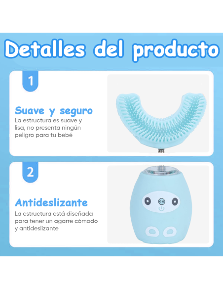 Cepillo Eléctrico Infantil de Silicona Suave en Forma de U, Limpieza 360°